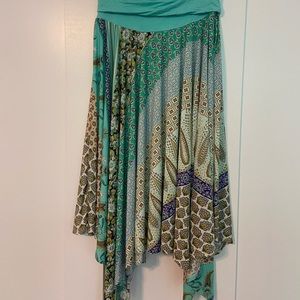 Flowy boho midi skirt with foldable waistband